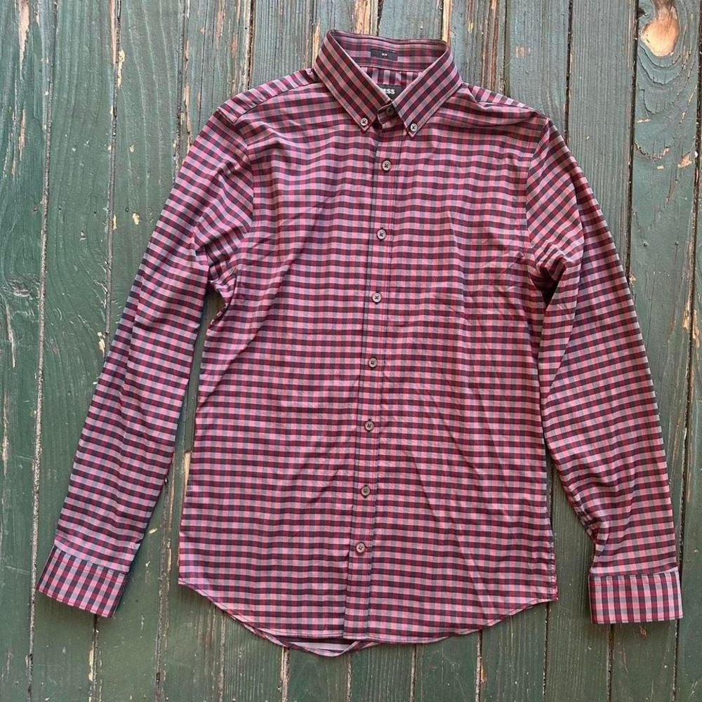 Red and blue checkered button up shirt express
